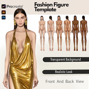 Fashion Figure Templates, Front and Back Views, 3 Different Skin Tones, Female Croquis, Realistic Fashion Illustration, Procreate Figure