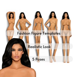 Fashion Croquis Template, 5 Colored Figures, Procreate Female Template, Fashion Templates for Designers, 9-Head Figure