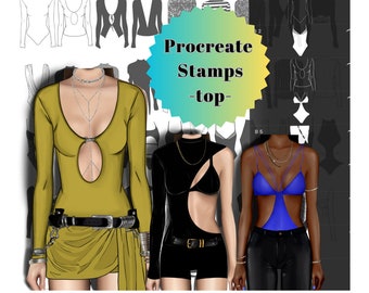 Procreate Stempel Tops, Procreate Pinsel, Modestempel, Bodysuit Brushes, Stempel für Modedesigner, Pinsel Tücher
