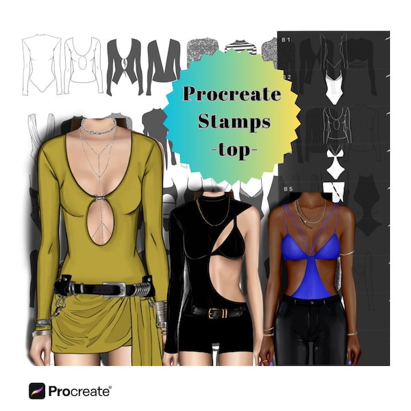 Procreate Stamps Tops, Procreate Brushes, Fashion Stamps, Bodysuit Brushes, Stamps for Fashion Designers, Brushes Cloths