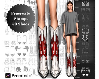 Procreate Stamps Shoes, Procreate Brushes, Fashion Stamps, Shoes Brushes for Designers, Brushes Accessories, Female Shoes