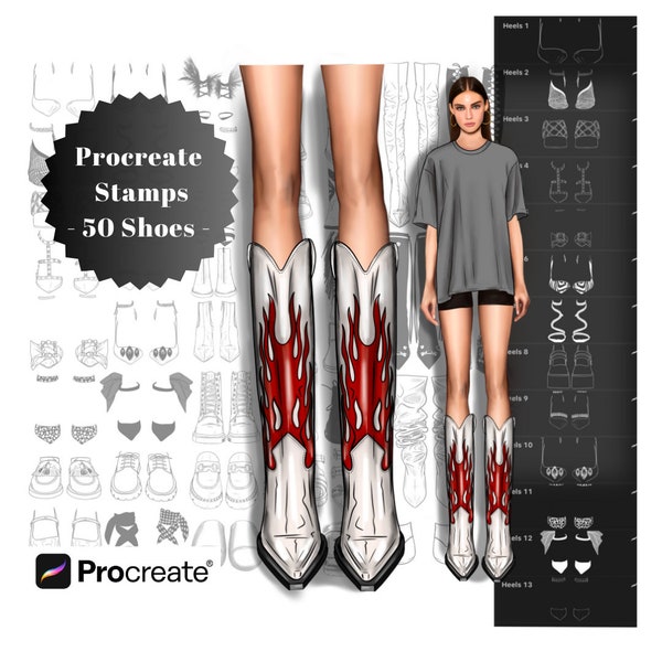 Procreate Stamps Chaussures, Pinceaux Procreate, Tampons mode, Pinceaux pour chaussures de designer, Accessoires pour pinceaux, Chaussures pour femmes