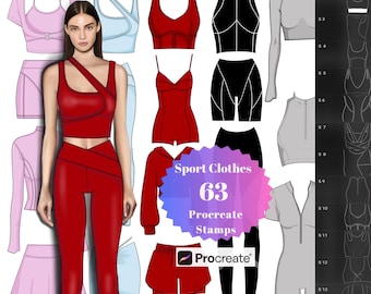 Procreate Sport Clothes Stamps, Procreate Brushes, Procreate Stamps Clothes, Clothes Brushes for Designers, Fashion Design Stamps, Procreate