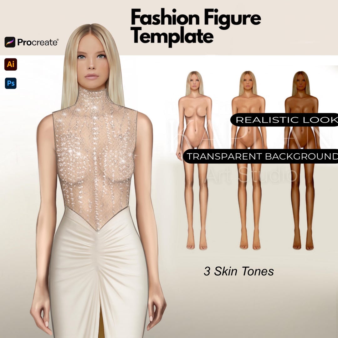 Realistic Fashion Illustration, Colored Procreate Figures, Blonde ...