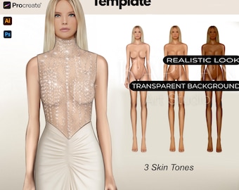 Realistic Fashion Illustration, Colored Procreate Figures, Blonde Fashion Croquis, Female Croquis Templates, Fashion Figure Sketch