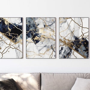 Conjunto de 3 estampados de mármol blanco y dorado, arte de pared de mármol, estampados abstractos de mármol, arte de pared de tinta de mármol, arte moderno, decoración de sala de estar, abstracto