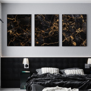 Set of 3 Black and Gold Marble Prints, Marble Wall Art, Marble Abstract Prints, Marble Ink Wall Art, Modern Art, Livingroom Decor, Abstract