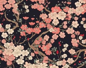 Sengoku Jidai Kirschblüten Digitales Muster - Instant Download
