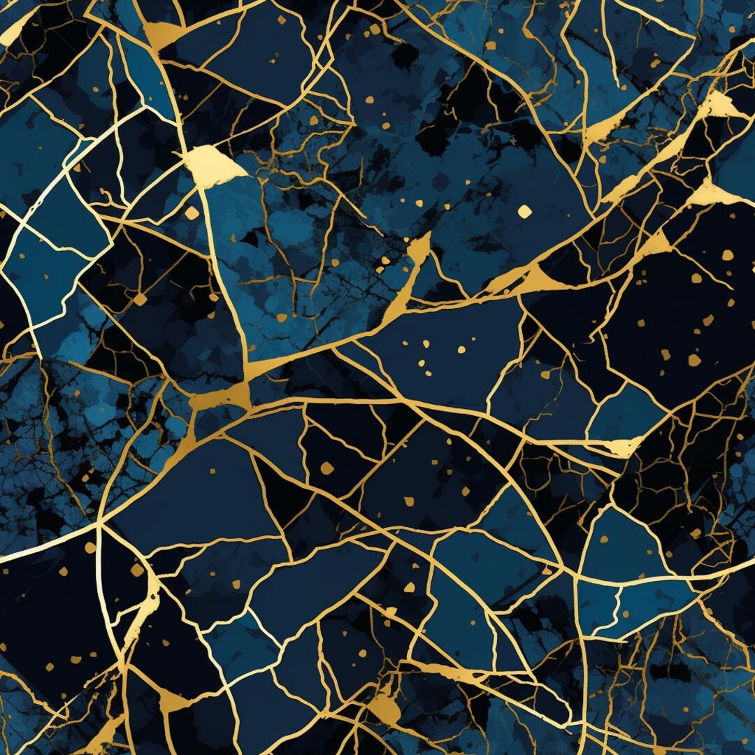 Blue and Gold Kintsugi Digital Pattern - Instant Download - Etsy