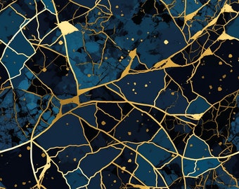 Blau und Gold Kintsugi Digitales Muster - Instant Download