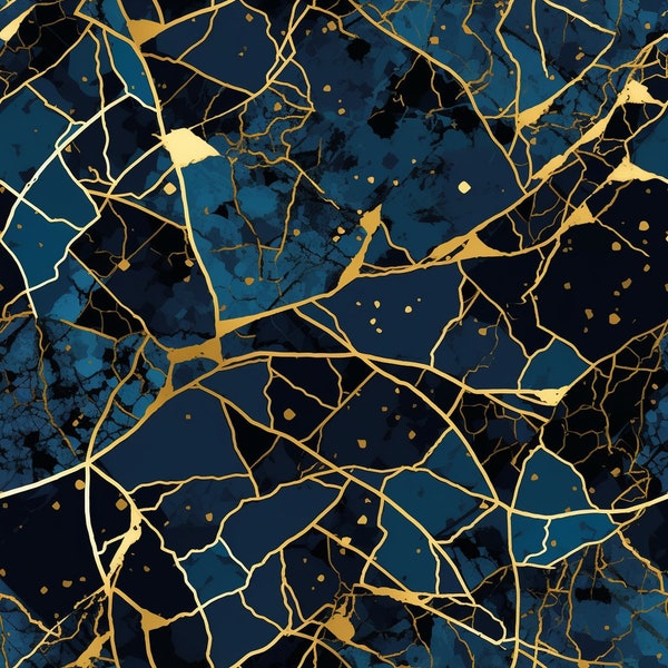Blue and Gold Kintsugi Digital Pattern - Instant Download