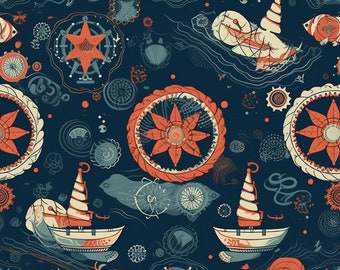 Sail Away: Skurriles nautisches digitales Muster für DIY-Projekte - Sofortiger Download