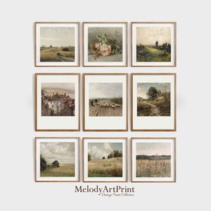 Printable Vintage Wall Art Prints Set of 9, Square Antique Oil Painting Gallery, French Country Home Decor, Farmhouse Digital Download Set