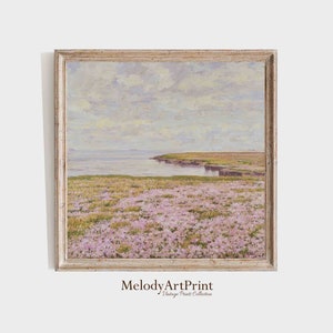 Square Art Print Spring Meadow Painting, Vintage Landscape Prints, Country Field Square Printable Digital Download