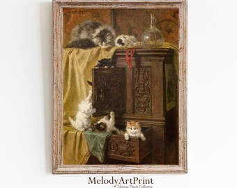 Vintage Kittens Oil Painting Print: 19th Century Cat Art (Digital Download)