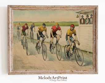 Póster vintage de carrera de bicicletas, arte ciclista retro (descarga digital)