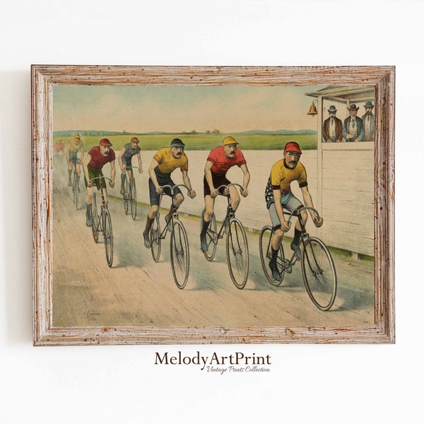 Póster vintage de carrera de bicicletas, arte ciclista retro (descarga digital)
