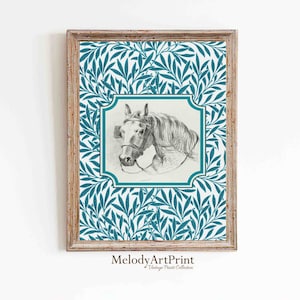Horse Nursery Digital Download, Vintage Equestrian Wall Art, Instant Download Printable, Antique Sketch with Botanical Frame