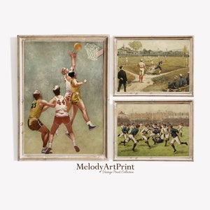 Zestaw 3 plakatów sportowych Galeria sztuki ściennej Wydruki Piłka nożna Baseball Koszykówka Prezent dla fana sportu Sztuka ścienna w stylu vintage Do natychmiastowego pobrania Do wydrukowania