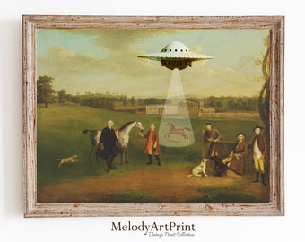 UFO Abduction Victorian Art Print: Funny Alien Landscape (Digital Download
