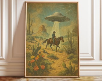 Southwestern Cowboy UFO Art Print: Desert Western Sci-Fi (Digital Download)