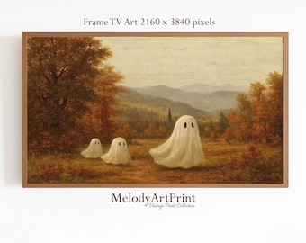 Halloween Frame TV Art: Vintage Landscape with Ghosts (Printable Digital Download)