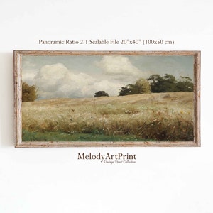 Countryside Landscape Print, Long Wall Art Printable, Vintage Landscape Long Painting, Landscape Art, Panoramic Wall Art, Digital Download