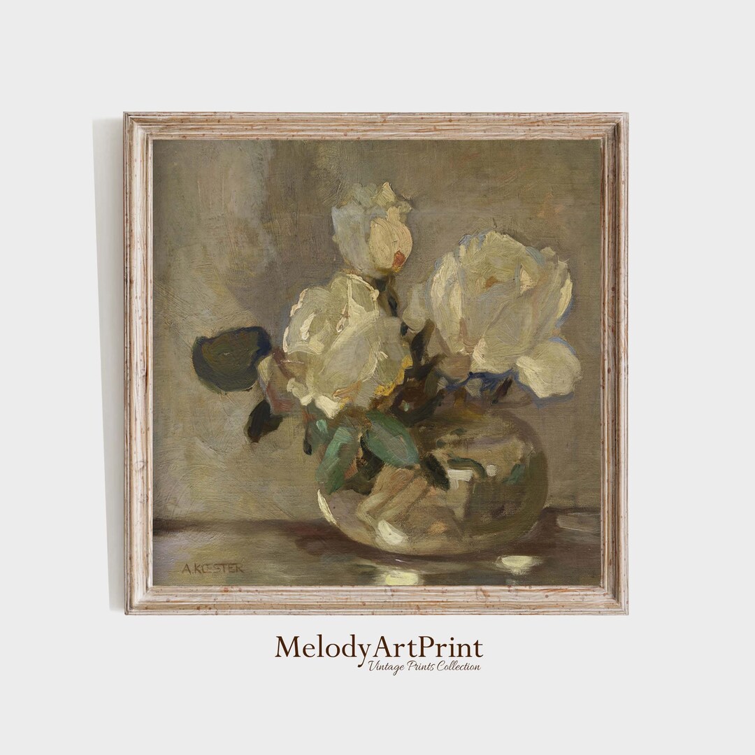 Vintage White Rose Painting | French Country Still Life (digital Print ...