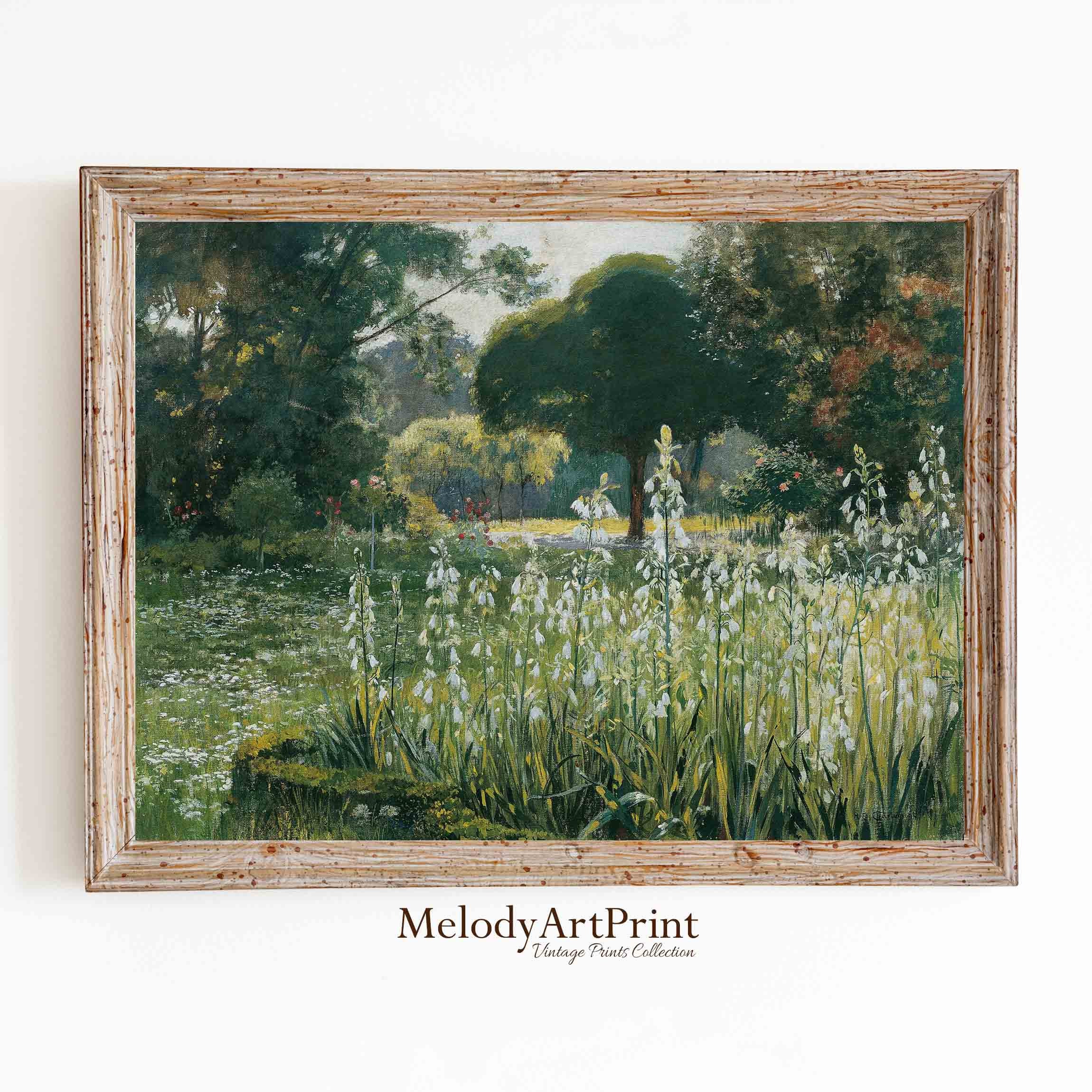 Wildflower Field Printable Landscape Oil Painting, Vintage Landscape Art Print, Country Field Wall Art Digital Download