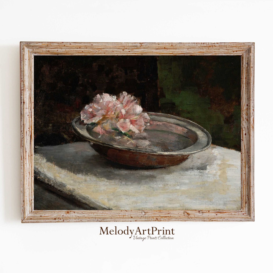 Vintage Roses Still Life Painting: Pink Floral Botanical Print (digital ...