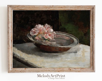 Vintage Roses Still Life Painting: Pink Floral Botanical Print (Digital Download)