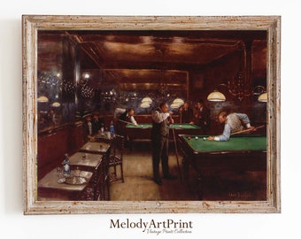 Vintage Billiards Painting, Snooker Club Wall Art (Digital Printable)