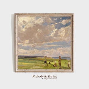 Vintage Golf Course Oil Painting Print: Rustic Sports Decor (Digital Download 24&quot;x24&quot;)
