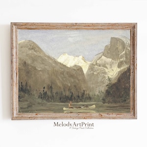 Mountain Oil Painting, Rustic Cabin Decor Landscape Painting, Lake Vintage Art Prints, Boys Nursery Wall Art, Downloadable Art Print