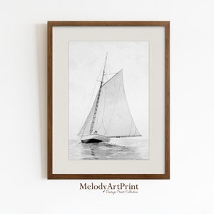 Printable Sailboat Wall Art, Muted Watercolor Sailboat Print, Antique Sailboat Painting, Vintage Nautical Print, Coastal Digital Download