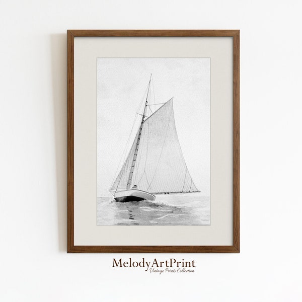 Boat Wall Art, Muted Watercolor Sailboat Print, Antique Sailboat Painting, Vintage Nautical Print, Coastal PRINTABLE Digital Download