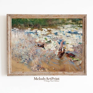 Ente Druckbare Wandkunst, Vintage Enten Druck, Enten im Seerosenteich, Kinderzimmer, Bauernhaus Kinderzimmer Kunst, Sofort Download