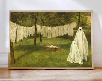 Ghost Laundry Vintage Painting, Halloween Wall Art (Printable)