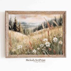Printable Wildflower Landscape Art, Spring Print, Flower Field Landscape Oil Painting, Vintage Style Decor, Summer Print