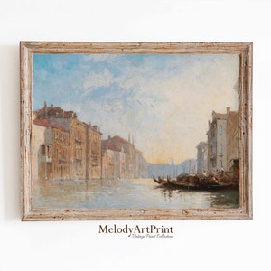 Venice Canal Wall Art, Oil Painting Architecture Print, Vintage Digital Art Print of Venice Italy, Printable Wall Art, Digital Download