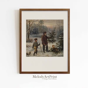 Square Printable Country Christmas Vintage Painting | Winter Rustic Wall Art | Holiday Decor | PRINTABLE Digital Download