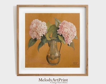 Vintage Hydrangea Still Life: Square Watercolor Painting (Printable)