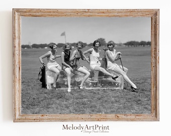 Vintage Women Golfers Photo Print, Black and White Sports Decor (Digital Download)