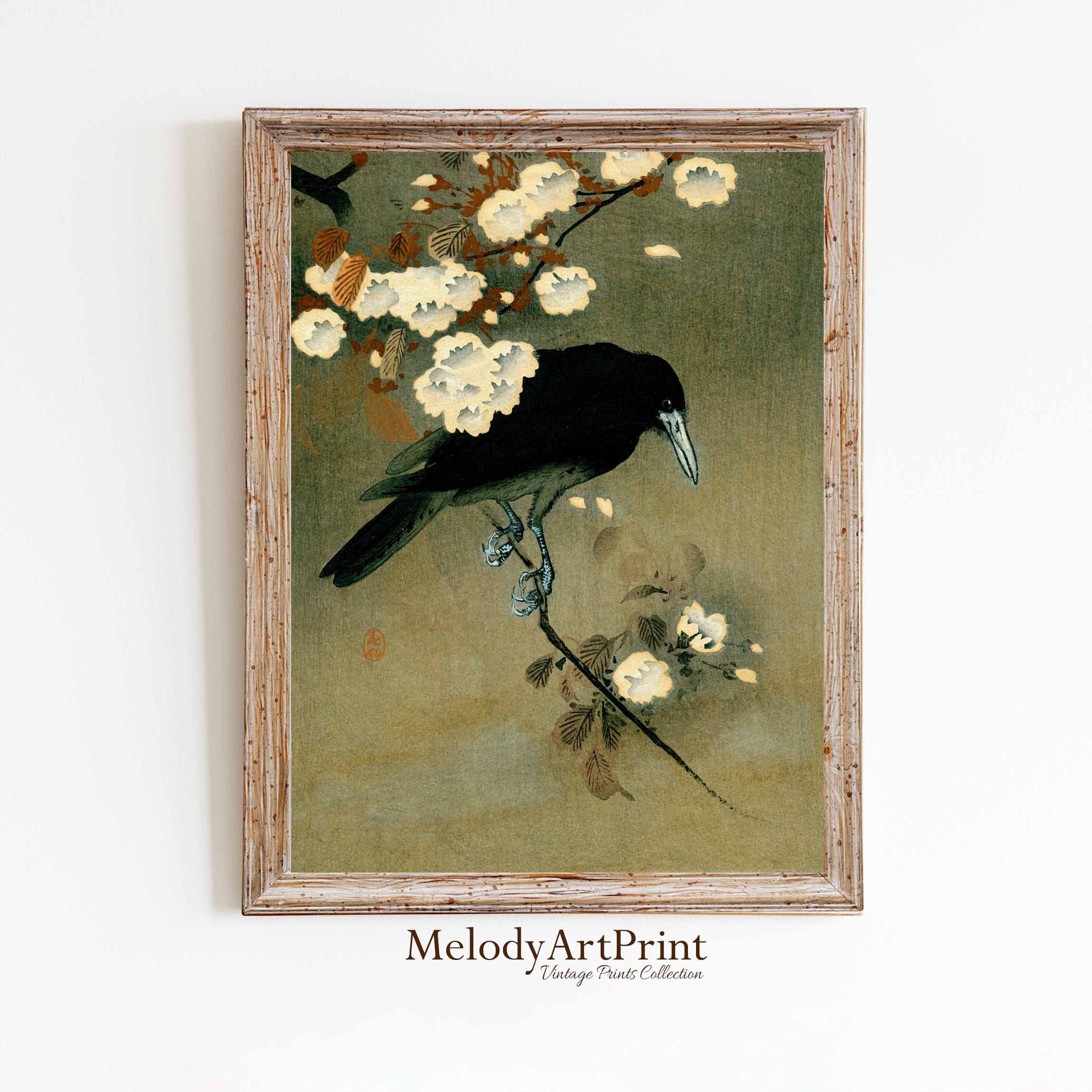 Black Raven Japanese Painting, Vintage Halloween Wall Art (digital