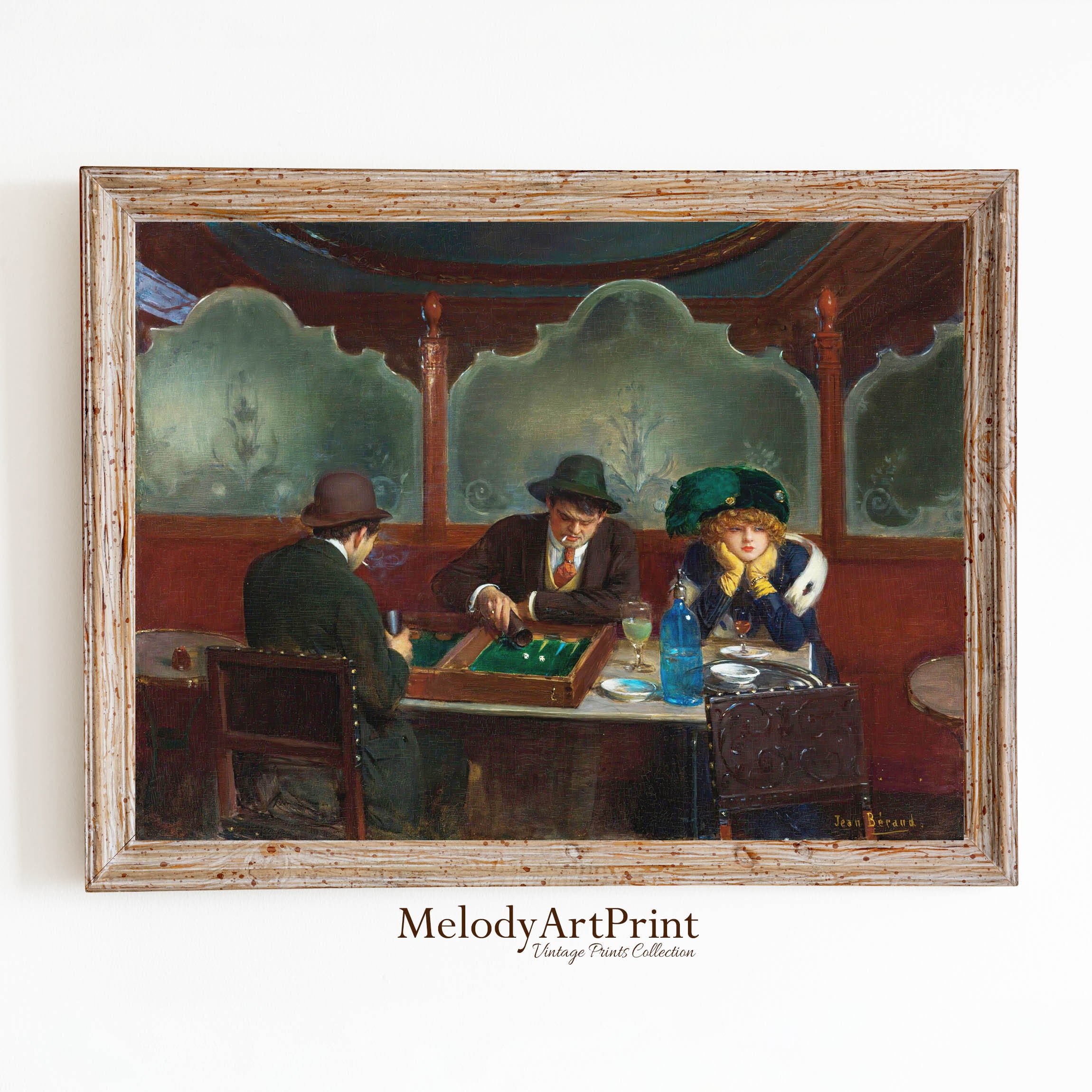Pologame Art board アート Backgammon Players Vintage Painting, Game Room Wall Art (digital