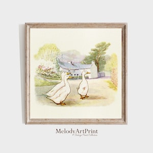 Ilustración de pato en acuarela / Cuadrado imprimible / Decoración vintage para habitación infantil / Impresión de estilo rústico / Arte mural para habitación infantil de estilo rústico / Pósteres de animales
