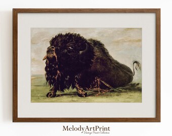 Vintage Druck: Büffel Büffelhaus Gemälde (Digitaler Download)