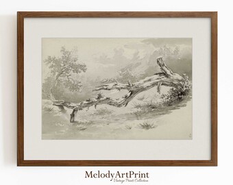 Vintage Tree Sketch Print, Rustic Farmhouse Wall Art (Digital Download)