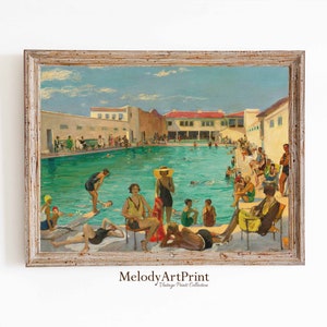 Swimmers Vintage Artwork, Swimming Pool Art, Aesthetic Poster, Summer Art Print, Vintage Style Bathroom Decor, Swimming Poster