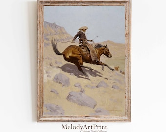 Vintage Cowboy Art Print: Rustic Southwest Landscape (Digital Download)